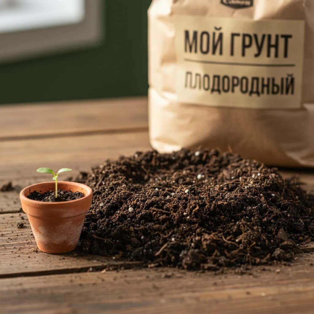 Макро текстура плодородной почвы, мешок на заднем плане